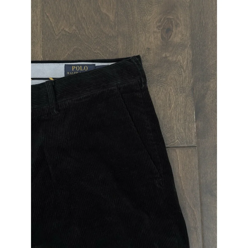 Polo Ralph Lauren Mens Black Corduroy Stretch Classic Fit Pants 40X30 Flat Front